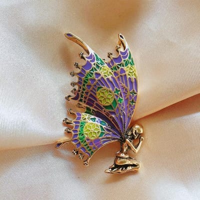 Vintage Vlinder Vleugels Fee Broches Emaille Dames Broche Spelden Engel Ontwerper Sieraden Cadeau paars
