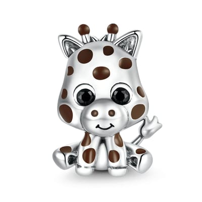 Fler® | Bedel | Past op populaire bedel armbanden (standaard-3mm) | armbandbedel | Baby Giraffe Bedel | Hangbedel Charm Giraaf | 925 sterling zilver | Zwarte zirkonia | Bruine emaille | Verjaardagsgeschenk, kado, cadeau | Valentijn kado