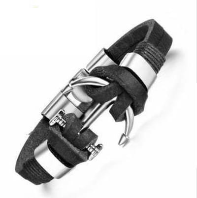 Leren anker armband zwart - armbandjesdirect -