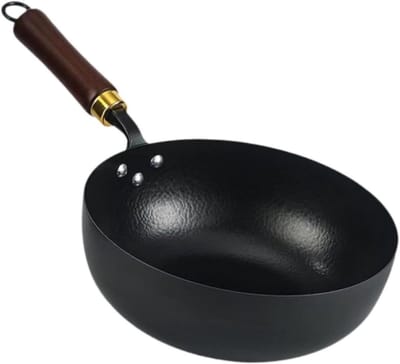 Wokpan Gietijzer - Koekenpan Chinees - Gezond Koken - Gelijkmatige Warmteverdeling - Diameter 24 cm - Zwart