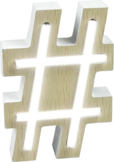 Piu Forty Wooden LED light "#" symbol with light Neon –  WHITE color – AAA battery - 10,3×15,3 cm