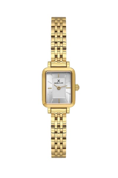 Daniel Klein DK.1.13913-4 - Horloge - Polshorloge - Analoog - Dames - Vrouwen- Vierkant - Stalen band - Metaal - Strepen - Rechthoek - Goudkleurig - Wit- Zwart