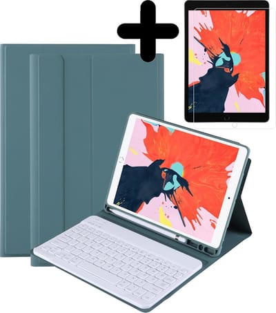 Hoes - Geschikt voor Apple iPad 7 (2019) - 10.2 inch - 7e Generatie - Met Screenprotector - Toetsenbord Case - Keyboard Book Cover - Hoesje - Donkergroen