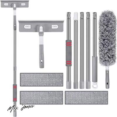 Mrs. Jones 4-in-1 raamzuiger met verlengpaal voor binnen buiten gebruik autoglas reiniging .