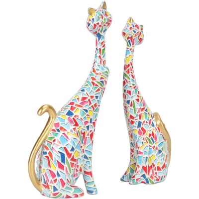2 Stuks Olieverf Kat Beelden Abstract Paar Hars Kat Beeldjes Kat Sculptuur voor Slaapkamer Kantoor Bureau Decoratie white