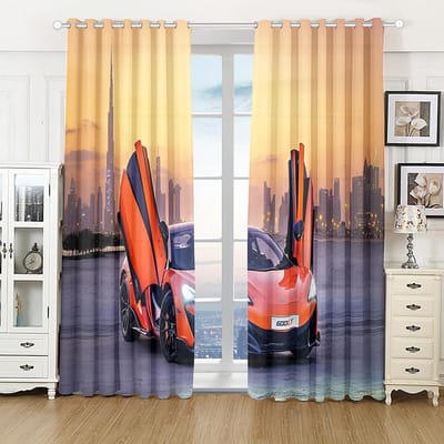 Tissu Polyester Lavable Rideau Pare-Soleil Semi-Rideau Costume Paysage de Voiture de Sport Urbaine Tendance Impression 3D Accessoires Crochets Espace Chambre à Coucher 135W165H(CM)53x65in&Hook