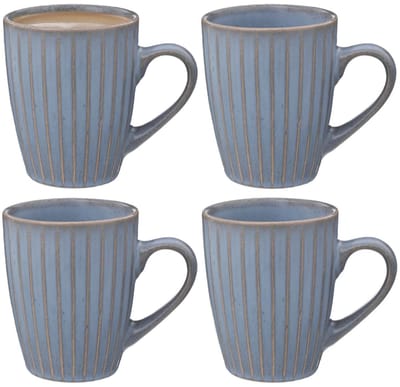 Secret de Gourmet Koffiemokken Rome - 4x stuks - Keramiek - blauw - 380 ml - 9 x 11 cm - old stone look