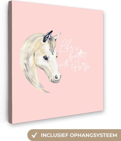 Canvas Schilderij Quotes - Spreuken - Paarden - Life is better with a horse - 20x20 cm - Wanddecoratie