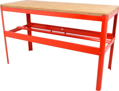 Werkbank 150 cm – Bamboe Werkblad 39 mm | Gelaste Stalen Pootconstructie – Ergonomisch 98 cm Werkhoogte – Kras- & Slagvaste Poedercoating – Belastbaar tot 100 kg