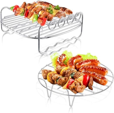 Dubbellaags Airfryer-rek met 4 Spiesen, 17,8 cm, Roestvrijstaal