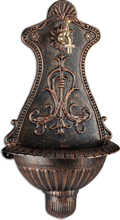 muurfontein met kraan en wasbak - 66 x 37 x 19,5 cm - buitenkraan - bronskleurig