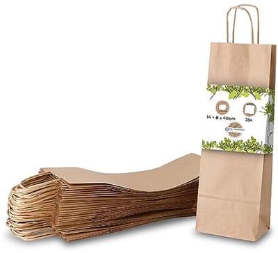 Composteerbare Wijn Geschenkzakjes - 25 Stuks Bruin - Handvatten - Herbruikbaar