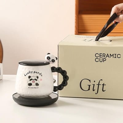 55 Graden Constante Temperatuur Kop Warme Kop Set Schattige Cartoon Panda Keramische Kop Mok Cadeau Souvenir Koffiekop 430ML
