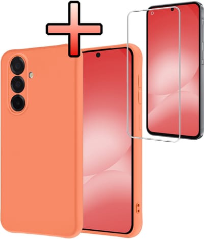 Hoesje - Met Screenprotector - Geschikt voor Samsung Galaxy A56 - Sterk & Shockproof - Back Cover - Siliconen Case - Telefoon Hoes - Perzik