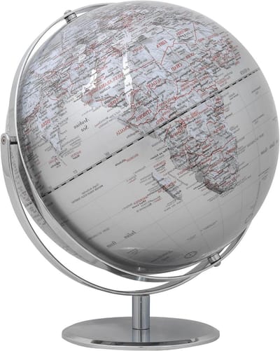 Wereldbol Bureau - Aardbol Decoratie - Educatief Gebruik - Tweeassige Beweging - 30 cm Diameter - Zilver