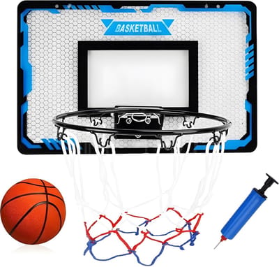 Kinderbasketbalring 40x26cm Indoor & Outdoor – Basketbalbord Basketbal Hoepel Wandmontage Zonder Boren – Acryl Bord + Mini Basketbal + Pomp Inbegrepen – Basketbalset Kinderen 3+ Jaar – Slaapkamer Tuin Speelgoed Blauw Cadeau