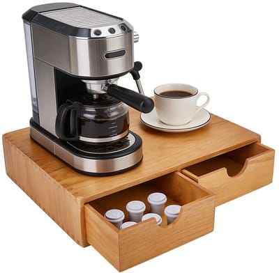 Dailygoods- Koffiepodopbergdoos Grote Capaciteit - Houten Organizer - 2 Laden - Multifunctioneel - Aanrecht Organizer - 39x28,4x8,4 cm - Koffiecapsulehouder