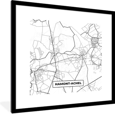 Fotolijst incl. Poster Zwart Wit- Stadskaart – Zwart Wit - Kaart – Hamont Achel – België – Plattegrond - 40x40 cm - Posterlijst