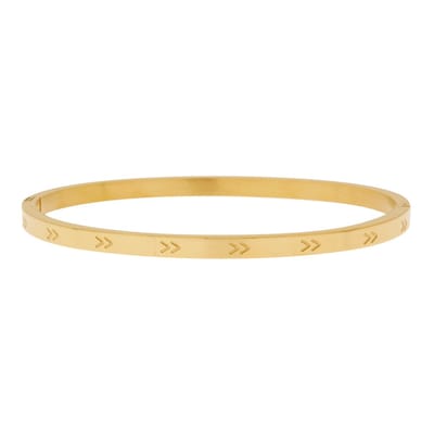 Bangle armband V - Smal - Goud - Stainless steel (verkleurt niet) - Verlengkettinkje
