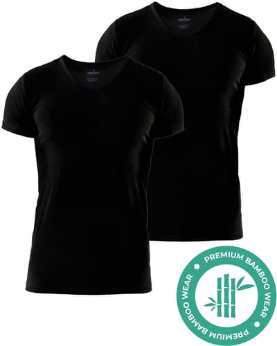 SQQUADD® Bamboe T-Shirt Heren - Slim fit - V-hals - Maat S - 2-pack - Zijdezacht en Ademend - Anti Zweet T-Shirt - Ondershirt Heren - Zwart