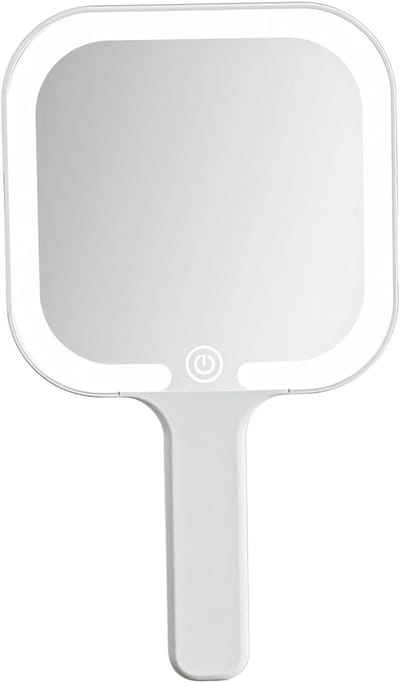 Led-handspiegel - Make-up spiegel - Schoonheidsroutine - Driekleurig licht - 25x15 cm - Wit