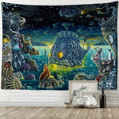 Tapisserie murale romantique tournesol astronaute, style hippie, bohème, mystère, décoration pour salon, chambre à coucher 95x70cm gray