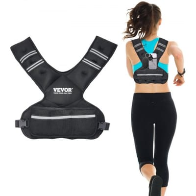 VEVOR Verstelbaar Gewichtsvest 9-14,5 kg, met 6 ijzeren zandgewichten en reflecterende strip, lichaamsgewichtsvest trainingsset voor mannen en vrouwen, trainingsuitrusting voor krachttraining hardlopen