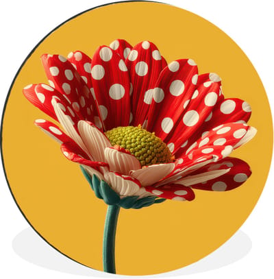 WallCircle - Wandcirkel - Muurcirkel - Bloem - Rood - Stippen - Aluminium - Dibond - 30x30 cm - Binnen en Buiten