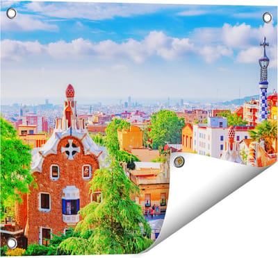 Gards Tuinposter Park G�ell in Barcelona - Kleurrijk - 50x40 cm - Tuindoek - Tuindecoratie - Wanddecoratie buiten - Tuinschilderij