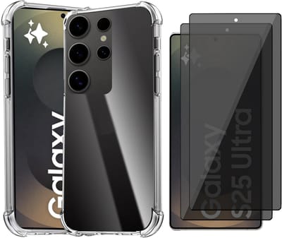 Hoesje geschikt voor Samsung Galaxy S25 Ultra - 2x Privacy Screenprotector Volledig Dekkend Glas - Shockproof Transparant