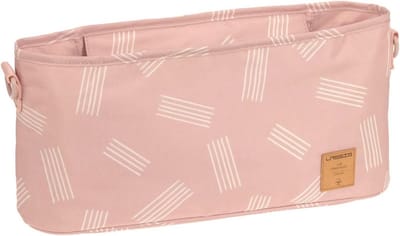 Baby Kinderwagen Organizer met Inclusieve Bevestiging - Praktische Buggy Tas in Zachte Roze Strepen