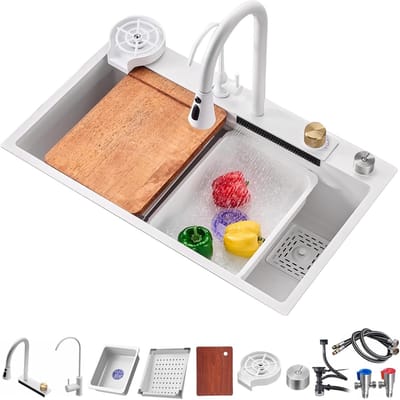Dailygoods- Gootsteen Grote Capaciteit - Roestvrij Staal - Enkele Spoelbak - Uittrekbare Keukenkraan - Verschillende Installatiemethoden - Ideaal voor Grote Gezinnen