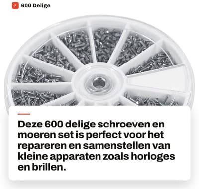 Dailygoods - 600 Delige Mini Schroeven en Moeren Set in Kunststof Doos