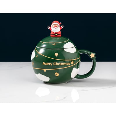 Tasse de Noël Créative avec Couvercle Cuillère Grande Capacité Couple Exquise Bureau Petit-déjeuner Lait Café Tasse en Céramique 301-400ml