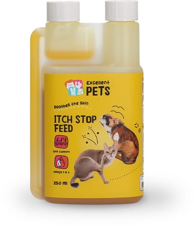 Excellent Pets Anti jeuk Hond & Kat 250 ml - Huidverzorging huisdieren - Vachtverzorging - Plantaardige Oliën - Itch Stop Feed