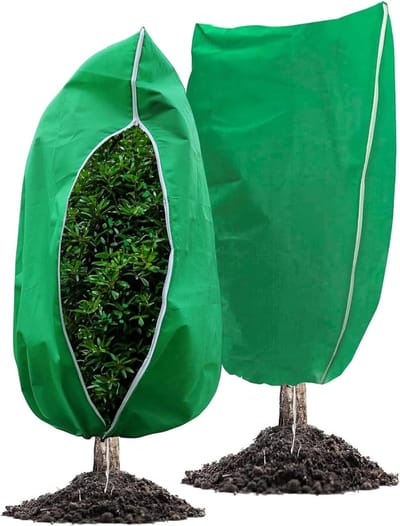 Allecto Plus - Winterzeil voor buiten, 2 stuks, verstelbaar, 80 g/m, 120 x 100 cm met trekkoord, bescherming tegen weer.