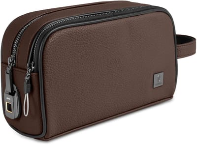WiWU Reistas Pro voor Smartphone Accessoires - Organizer met Biometrisch Vingerafdruk Slot - Waterbestendig PU Leer - Anti-Diefstal Reis Tas - Dual-Layer Design - Bruin