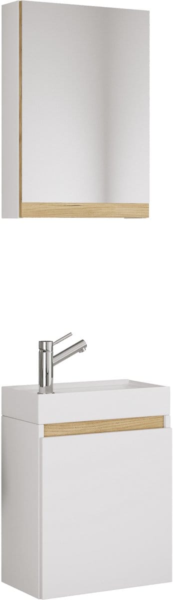 VCM 3-tlg. Gäste-WC Set mit Waschbecken und Spiegelschrank – platzsparender Gästewaschtisch mit Stauraum – Maße Unterschrank: H. 55 x B. 41 x T. 22 cm, Spiegel H. 58 x B. 40 x T. 13 cm Cosila