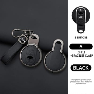Voor Bmw Mini Cooper One Fun F54 F55 F56 R56 R57 R58 R59 R60 R61 Auto Zinklegering Leer Sleuteletui Houder Cover Sleutelhanger Accessoire black
