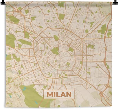 Wandkleed - Wanddoek - Kaart - Milaan - Vintage - Stadskaart - Plattegrond - 180x180 cm - Wandtapijt