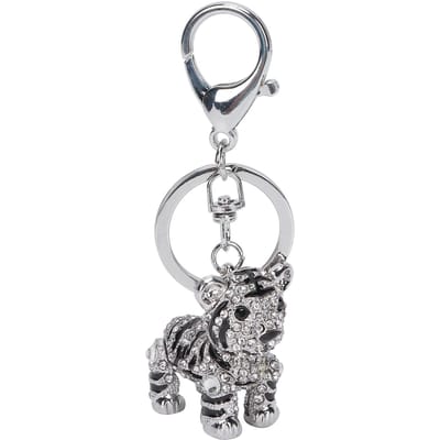 Sleutelhanger 3D Tijger Zinklegering Zilver Strass Glanzend Sieraden Accessoire voor Dames Tas Hanger white