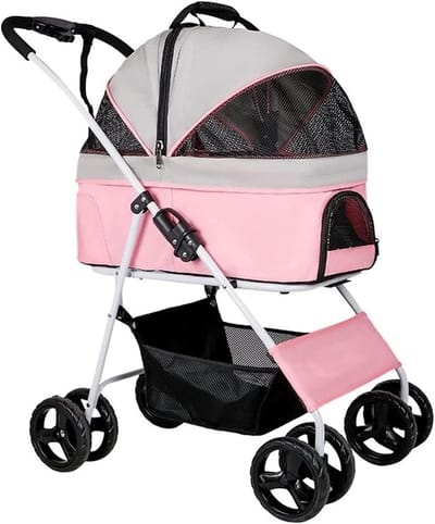 Kinderwagen Voor Middelgrote Honden Opvouwbare 4 Wielen Hond/kat Wandelwagens Honden Kinderwagens Kinderwagens Voor Kleine Honden Ademend Lading 20kg (Color : Pink)