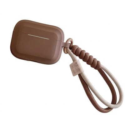 Bruin hoesje voor oordopjes unisex met draagkoord en karabijnhaak geschikt voor AirPods Pro 2 met textiel lus en decoratief label
