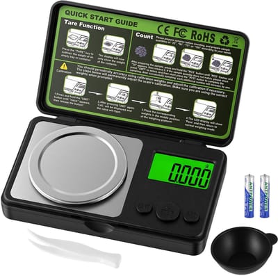 carmdering - Precisie Weegschaal - Digitale Weegschaal - 0,001 g Nauwkeurigheid - 50 g max, met kalibratiegewicht - Groen LCD-display, TARE-functie - Overbelastingsbeveiliging - Incl. pincet en batterijen - Voor goud, edelstenen, koffie en gist