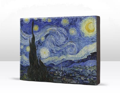 The starry night - Vincent van Gogh - 26 x 19,5 cm - Niet van echt te onderscheiden schilderijtje op hout - Mooier dan een print op canvas - Laqueprint.