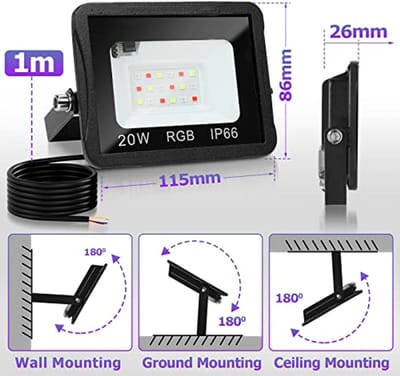 RGB LED-spots voor binnen en buiten - 20W, 4 stuks, 16 kleuren, afstandsbediening, IP66 waterdicht