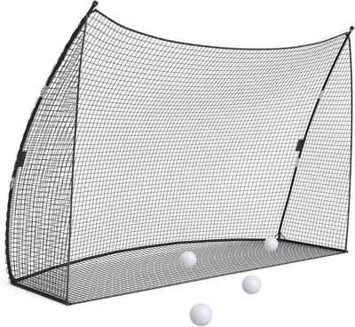 Golfoefennet - Stevig stalen frame met scheurbestendig PE-gaas - Trainingsnet voor binnen en buiten voor afslaan, chippen en swingoefeningen, inclusief draagtas - 305 × 217 × 93 cm - Zwart