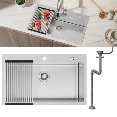 CECIPA max - Spoelbak Keuken 75x45CM - Enkele spoelbakken - Spoelbakken Keuken – Spoelbakken met afdruip - Zilver
