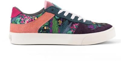 Inkkas Bahia Ace Low Top dames sneaker – comfortabele suede low top sneaker met jungle print – groen/paars/oranje, maat 37