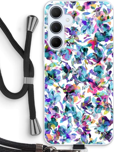 Case Company® - Hoesje met koord geschikt voor Samsung Galaxy A35 hoesje met Koord - Hibiscus Flowers - Telefoonhoesje met Zwart Koord - Bescherming aan alle Kanten en Over de Schermrand